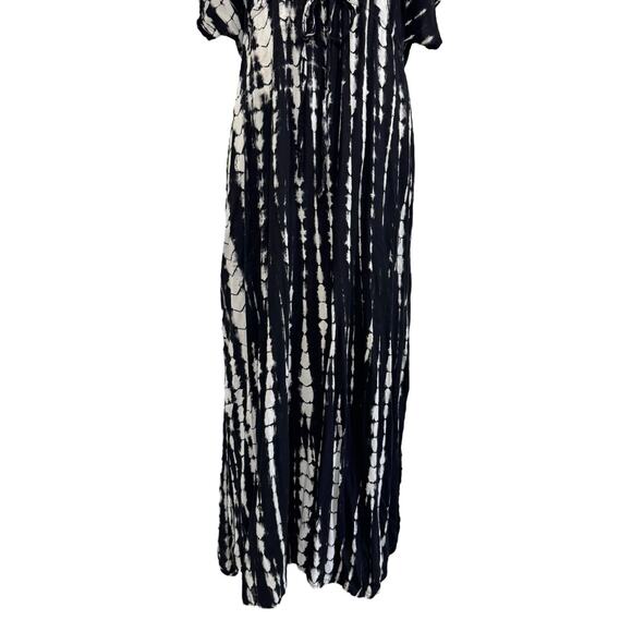 RUNAWAY CHILD Black White Tie Dye Kaftan Beach Coverup Maxi Dress Hand Made OS - Picture 5 of 15
